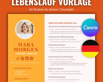 Modello di CV Canva in tedesco, CV moderno con esperienza e qualifiche, design della domanda, modello di domanda