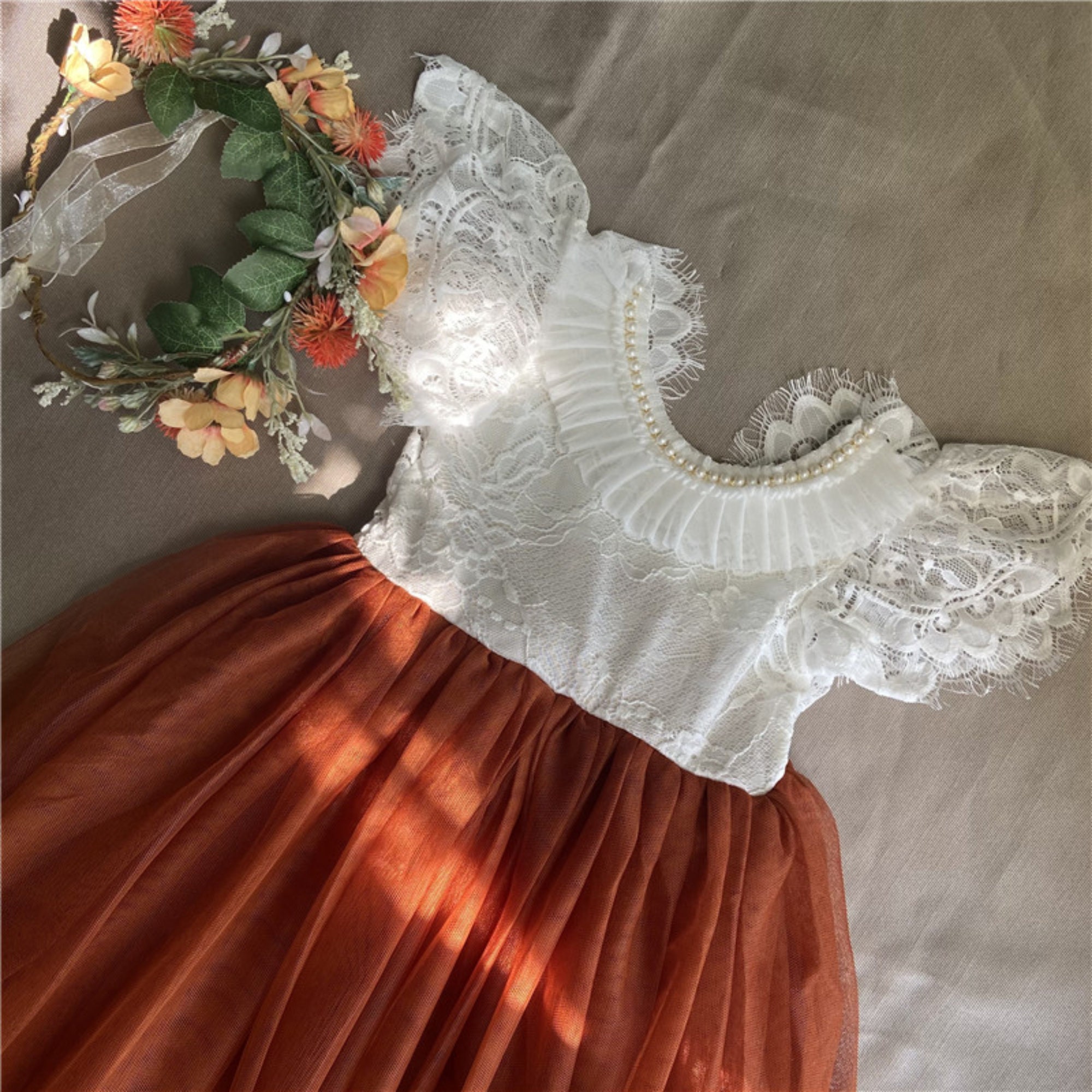 Burnt Orange Flower Girl Dress Lace Flower Girl Dress Rustic Etsy UK