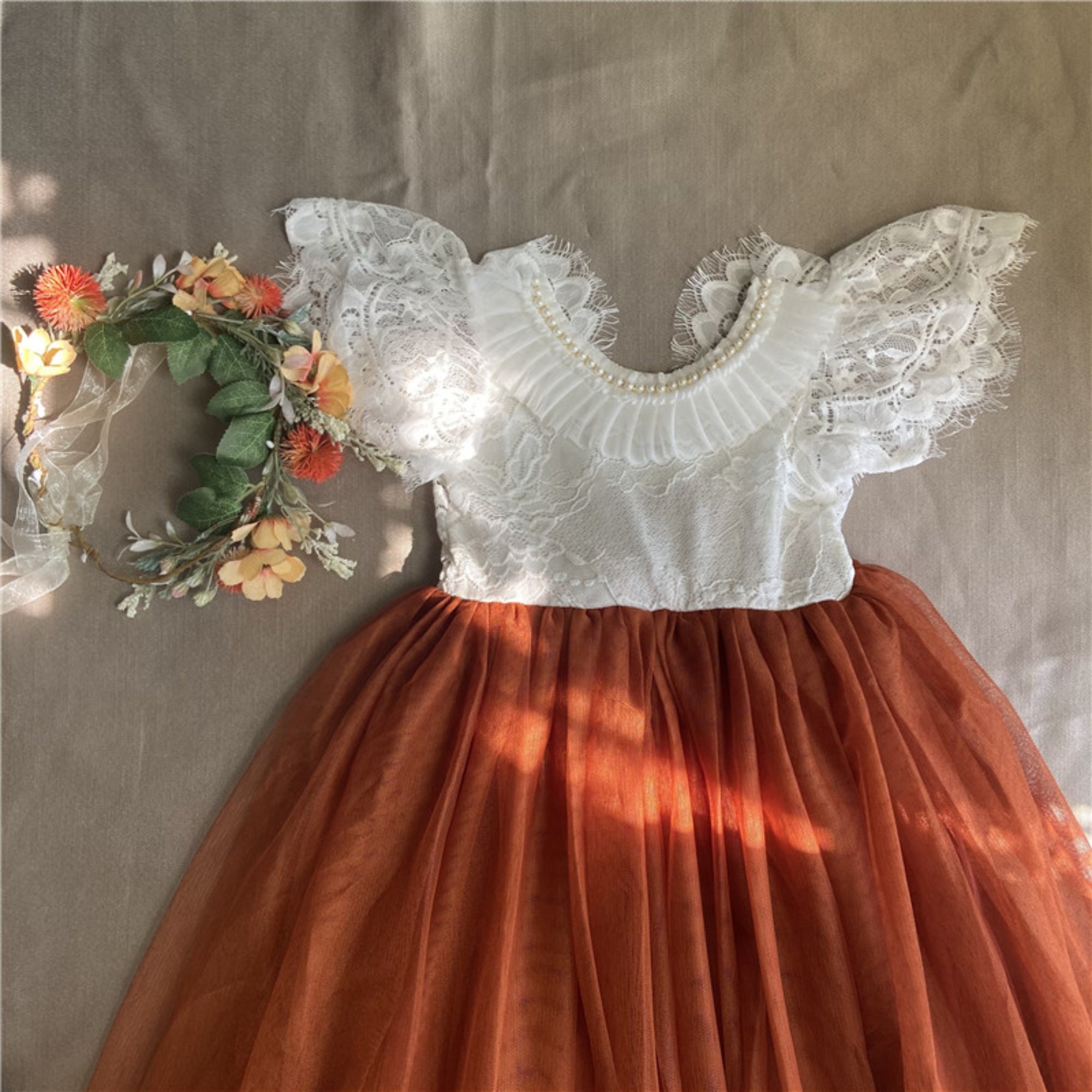 Burnt Orange Flower Girl Dress Lace Flower Girl Dress Rustic Etsy UK
