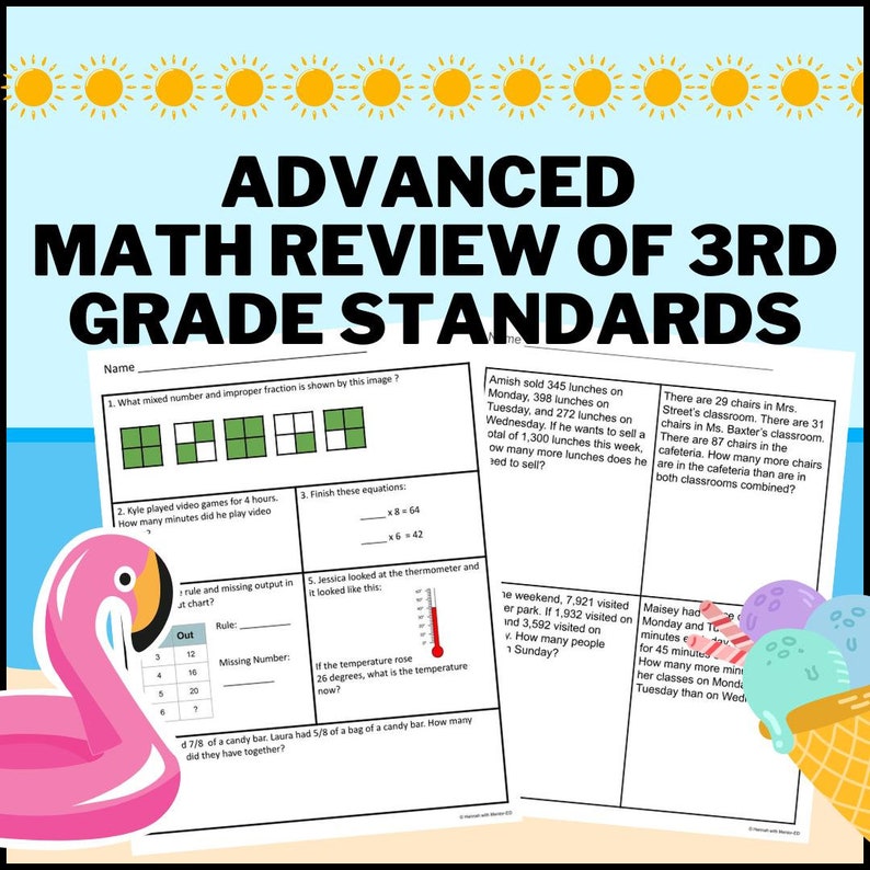 Third Grade Summer Math Review Pack (3rd Graders Moving to 4th ...
