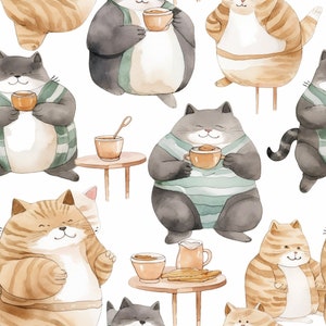 Cats with coffee pattern