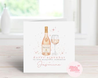 Personalized Whispering Angel Birthday Card – Rosé Wine Lover Gift