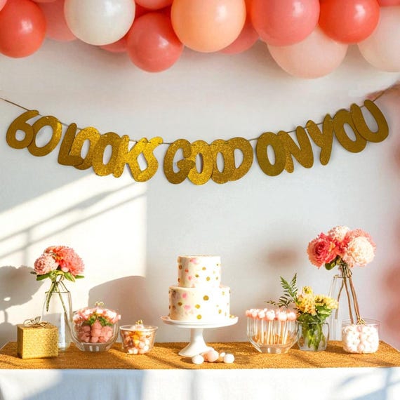 60th Birthday Banner: Pre-Strung Glitter Party Decoration