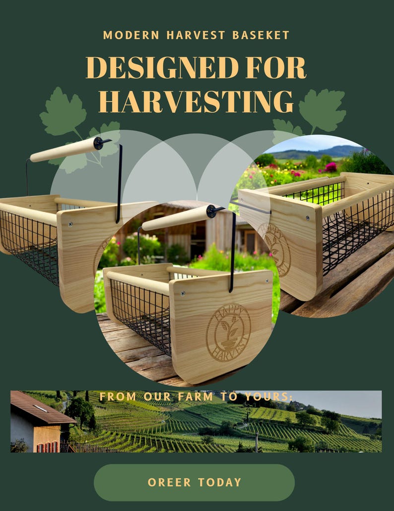 Harvest Basket- Uinque Mothers Day Gift Large Sturdy Wooden Design Garden Basket Harvesting Baskets Rotating Handle Gardening Gifts
