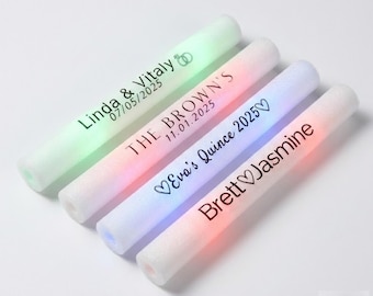 Personalized LED Foam Sticks 40 Pack – Custom Wedding Favors Light Up Glow Sticks for Reception, Dance Floor Party Supplies Graduation Favor