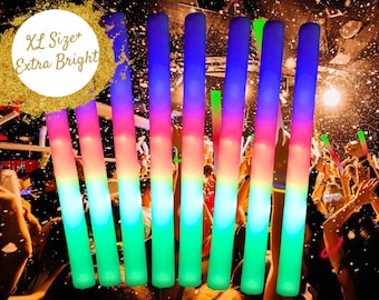 Jumbo LED Foam Sticks: 16-Inch Party Light-Up Wands, 3 Flash Modes 50 Pack
