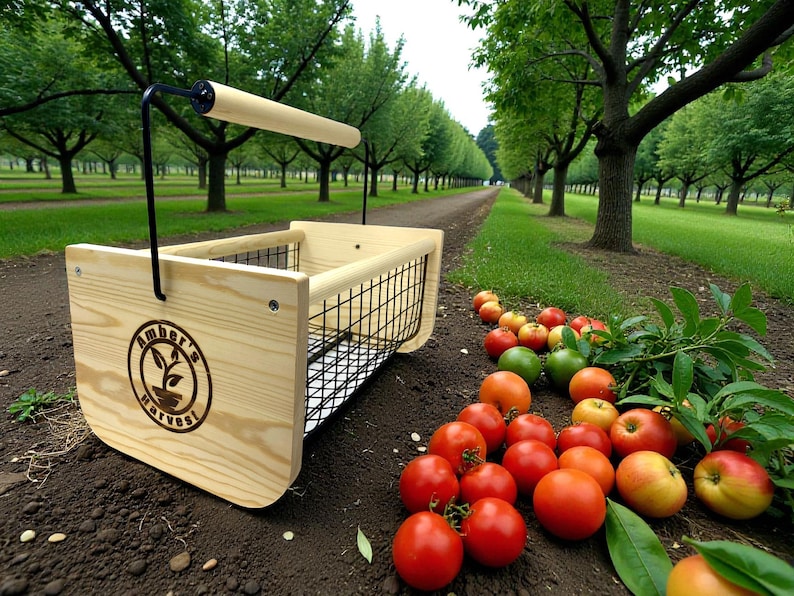 Personalized Garden Harvest Basket with Rotating Handle – Wooden Hod for Vegetables, Flowers & Herbs, Custom Engraved Gardener Gift Options Two Sided Prsnlized.