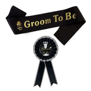 2 Pack Bachelor Party Sash and Badge - Ultimate Groom Gear &#39;Groom To Be&#39; Sash and Badge Set - Satin Sash and Ribbon Badge- Bach Party Decor