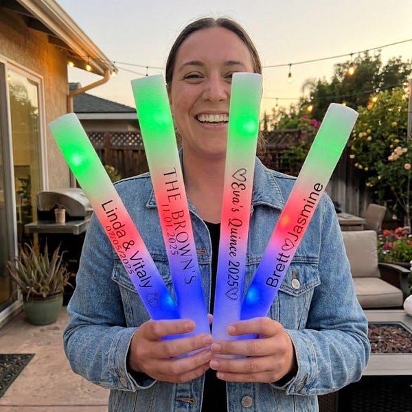 60 Personalized LED Foam Party Sticks | Quinceañera Glow Sticks | Custom Light-Up Party Favors | Dance Floor Essentials Bulk LED Foam Wands