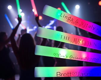 100 Personalized LED Foam Glow Sticks – Custom Light-Up Party Favors, Wedding Wands