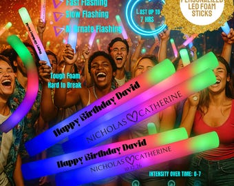 Custom LED Foam Glow Sticks: Personalized Party Glow Stick Wands, birthday party favors led foam sticks, glow sticks wedding