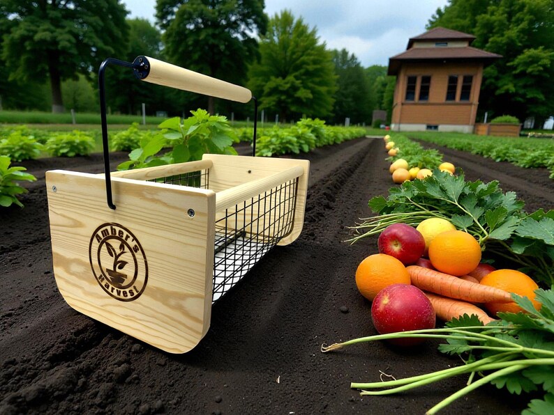 Personalized Garden Harvest Basket with Rotating Handle – Wooden Hod for Vegetables, Flowers & Herbs, Custom Engraved Gardener Gift Options image 17