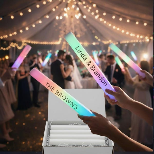Customizable LED Foam Glow Sticks Bulk – Personalized Light Up Party Favors for Weddings, Graduations, Birthdays, Dances, Quinceañeras Favor