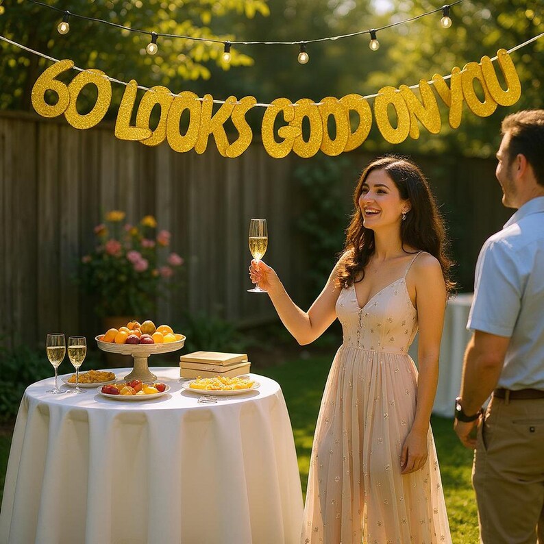 Optimal size: Each letter approx. 6″ (15 cm) high, full banner spans ~9 ft—visible across tables and photo backdrops. Based on popular dimensions

Color options included: Choose from classic Black & Gold, Rose Gold, Silver Glitter, or customize via message (e.g., pink foil, bold matte).