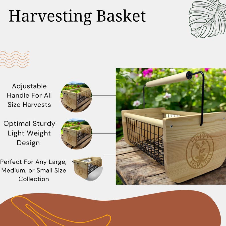 This handcrafted Garden Hod Basket is the ideal blend of beauty and utility. With its rotating wooden handle and slatted sides, it’s designed to carry your harvest with ease while letting dirt and water sift through. A thoughtful and practical present for gardeners, homesteaders, or nature lovers, it can be personalized with engraving for an unforgettable keepsake gift.
