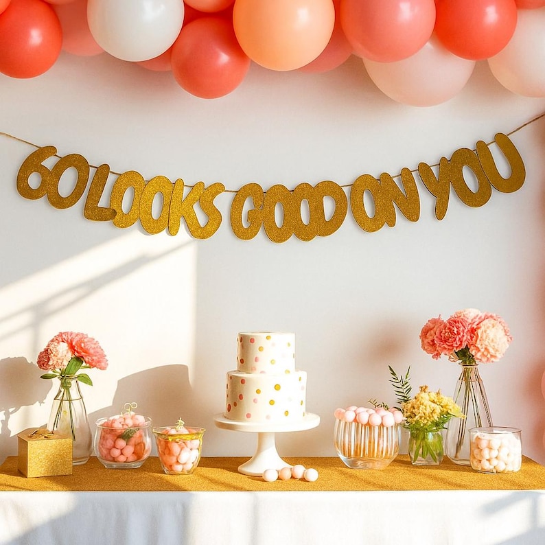 60th birthday banner

sixty birthday banner

60 looks good on you

60th party decor

60th birthday sign

milestone birthday sign

prestrung party banner

glitter birthday decor

birthday banner for her

birthday banner for him

sixty party decoration

60th birthday garland

60th birthday supplies