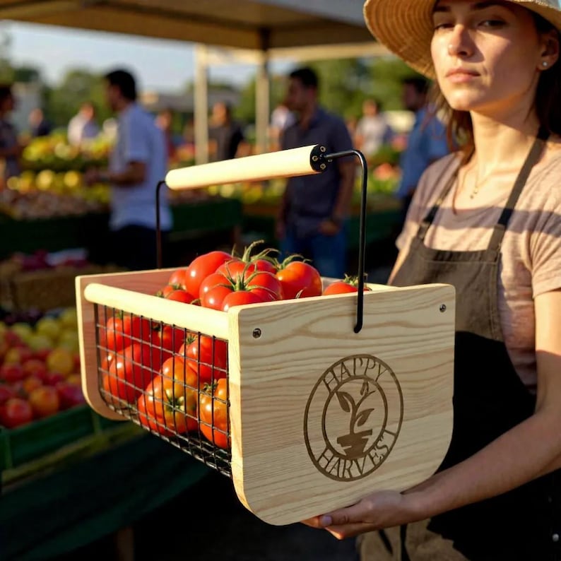 This Garden Harvest Basket with Rotating Handle is designed for both style and function. Whether you’re picking veggies, herbs, or blooms, the open slats help keep your harvest fresh while reducing mess. Its classic wooden look fits beautifully in any farmhouse or garden setting. With personalization options, it makes a meaningful gift for gardeners, brides, moms, or friends.