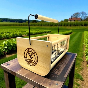 Personalized Garden Harvest Basket with Rotating Handle – Wooden Hod for Vegetables, Flowers & Herbs, Custom Engraved Gardener Gift Options image 18