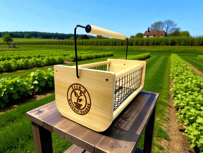 Personalized Garden Harvest Basket with Rotating Handle – Wooden Hod for Vegetables, Flowers & Herbs, Custom Engraved Gardener Gift Options image 18