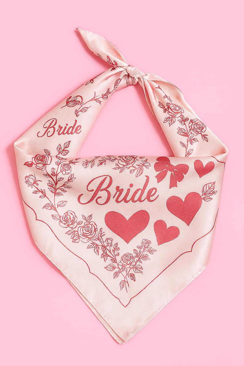 Pink Silk Bride To Be Bandana \u2013Bachelorette Party Scarf 27x27 Screen Printed , Bridal Shower Gift, Bride Headband, Bach Party Favor Supplies