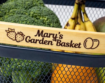 Personalized Harvest Basket with Custom Name – Dark Metal Mesh Garden Picking Basket for Vegetables & Flowers
