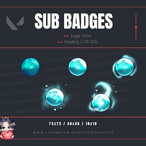 Valorant Sage Orb Sub Badges 5-Pack for Stream - Twitch, Discord, YouTube