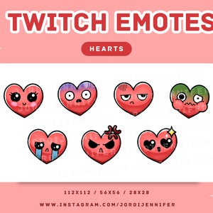 Red Cute Kawaii Heart Smiley Emote for Stream 7-Pack - Twitch, Discord, YouTube