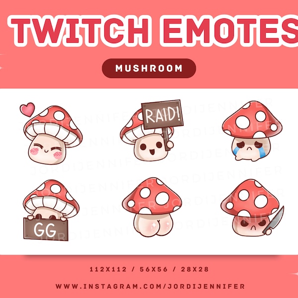 Cute Kawaii Mushroom Emote for Stream 6-Pack - Twitch, Discord, YouTube