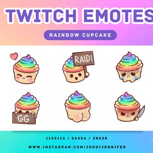 Cute Kawaii Rainbow Cupcake Emote for Stream 6-Pack - Twitch, Discord, YouTube