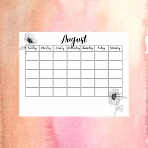 Blank August Calendar