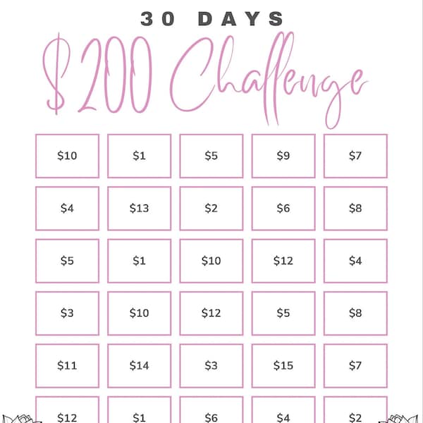 30 Day 200 Dollar Savings Challenge