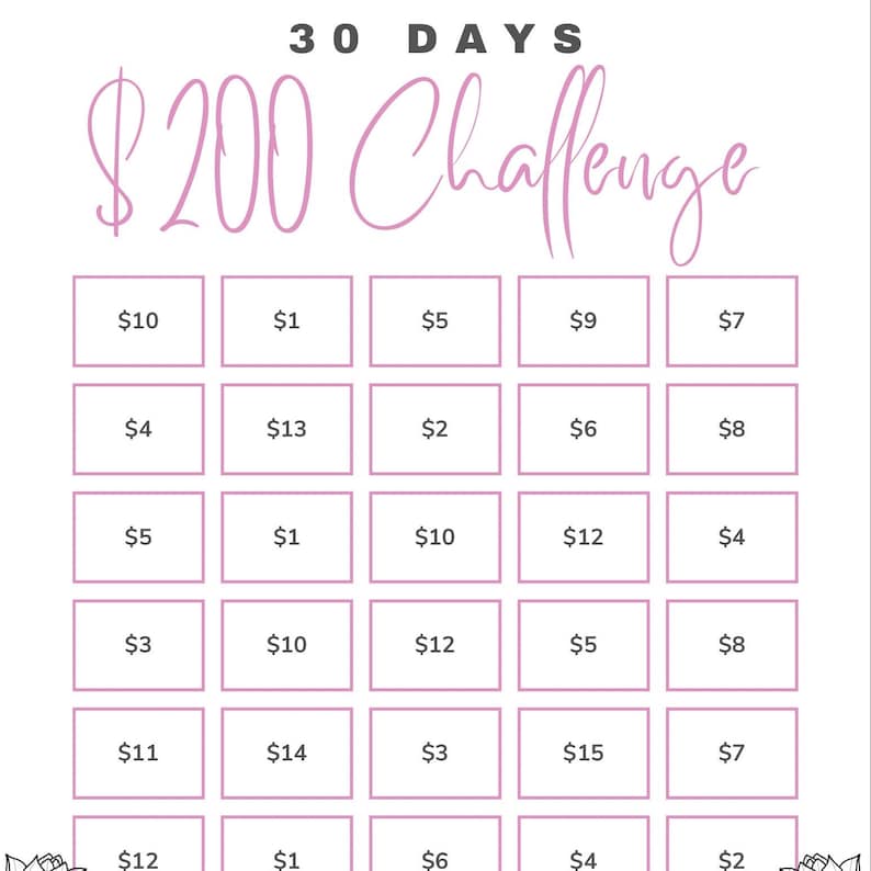 30 Day 200 Dollar Savings Challenge - Etsy