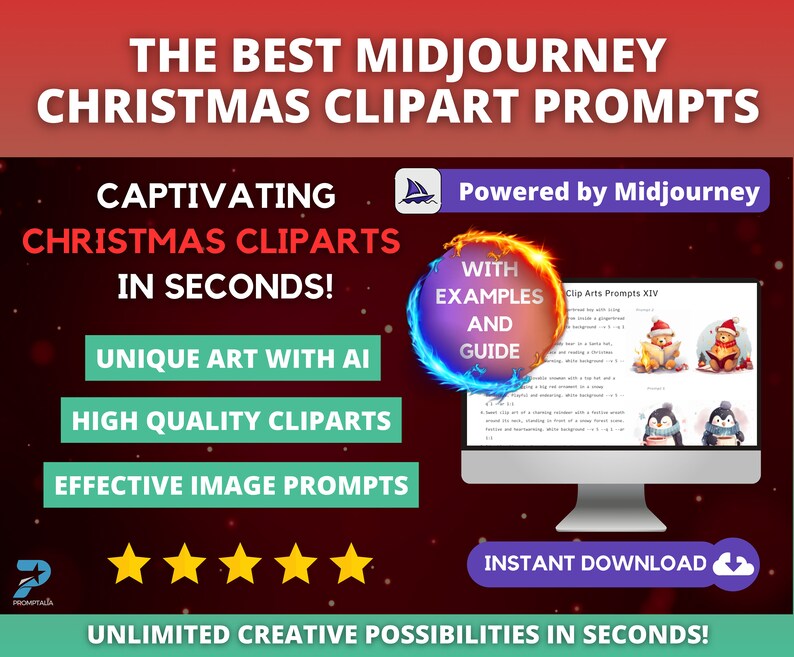 Christmas Cliparts Midjourney Prompts | Commercial Use | AI Art Prompt Guide | Unlimited Clipart | Christmas Designs | Midjourney Clip Arts image 4