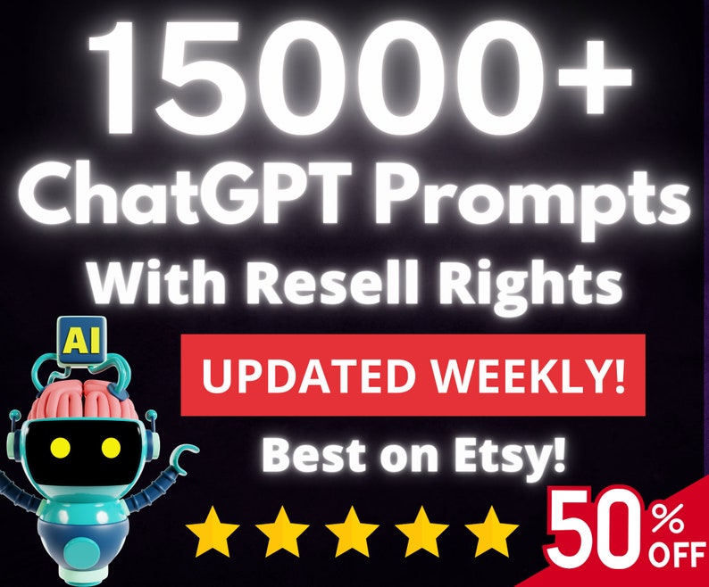 15000 ChatGPT Prompts with Resell Rights Make Money Online with AI Passive Income Commercial Use PLR Bundle Lot Business Idea image 1