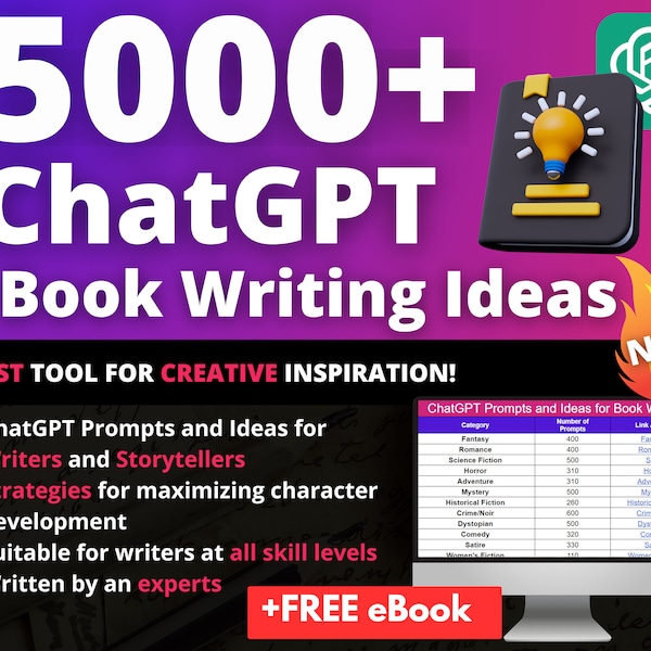 5000+ ChatGPT Book Writing Ideas and Prompts | Write Bestsellers with AI | Storywriting Prompts | Professional Book Ideas | Updated Weekly