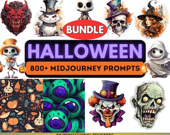 Midjourney AI Prompts for Halloween | Seamless Patterns and Digital Paper | Stickers | T-Shirt Designs | Watercolor Spooky Illustrations