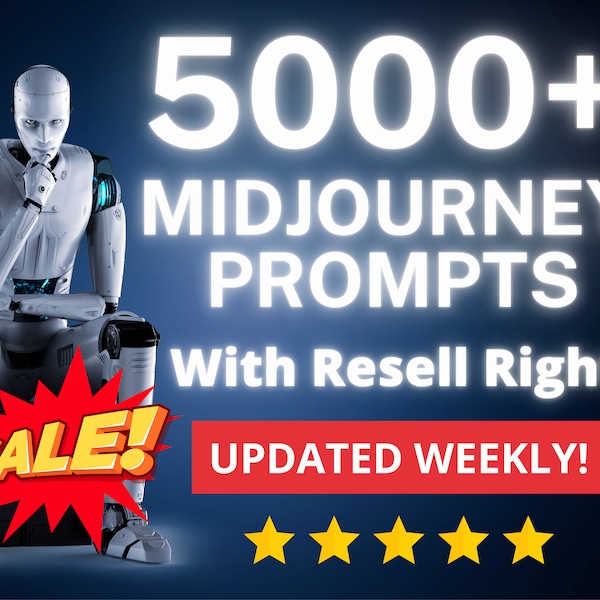 5000+ Midjourney Prompts with Resell Rights, Copy & Paste To Fuel Your Business, Bundle Lot, Content Ideas, AI Art Prompts, PLR