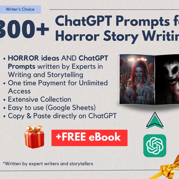 Más de 300 mensajes de ChatGPT/mensajes de escritura de terror /mensajes de IA/mensajes de escritura/narración de historias/acceso instantáneo/producto digital