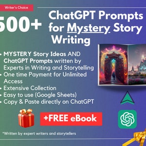 500+ ChatGPT Prompts | Mystery Writing Prompts | Instant Access | AI Prompts | Writing Prompts | Storywriting Prompts | Professional Writers