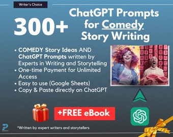 300+ ChatGPT Prompts | Comedy Writing Prompts | Instant Access | Writing Prompts | Storywriting Prompts, Professional Writers, Book Idea
