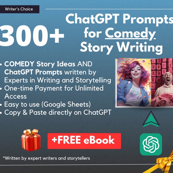 300+ ChatGPT Prompts | Comedy Writing Prompts | Instant Access | Writing Prompts | Storywriting Prompts, Professional Writers, Book Idea