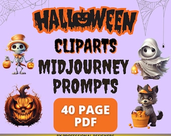 Halloween Cliparts Midjourney Ideas and Prompts + Images| AI Art Prompt Guide | Halloween Clipart | Pumpkin Designs | Midjourney Guide
