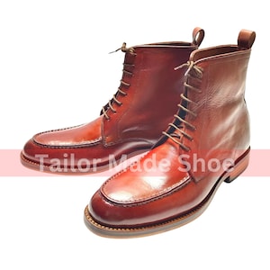 Bespoke Boots Handmade Boots, Custom Made Boots, Handstiched, Hand Polished Goodyear Welted Brown Premium Quality Leather Laceup Mens Boots