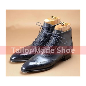 Bespoke Handmade Boots Custom Boots Premium Quality Black Leather Wingtip Brouge Laceup Formal Dress Mens Boots Ankle Boots Women&#39;s Boots