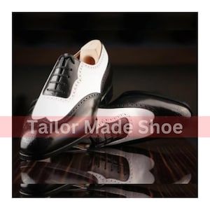 Made To Order New Handmade Handcrafted Shoes for Mens Tailor Made Handmade Two Tone Black & White Leather Lace up Wingtip Brogue Men&#39;s Shoes