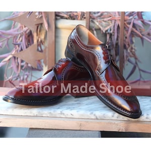 Brown Patent Leather Oxfords with Premium Craftsmanship Artisan-Crafted Leather Oxford Shoes Premium Leather Shoes Whole Cut Shoes, for Mens