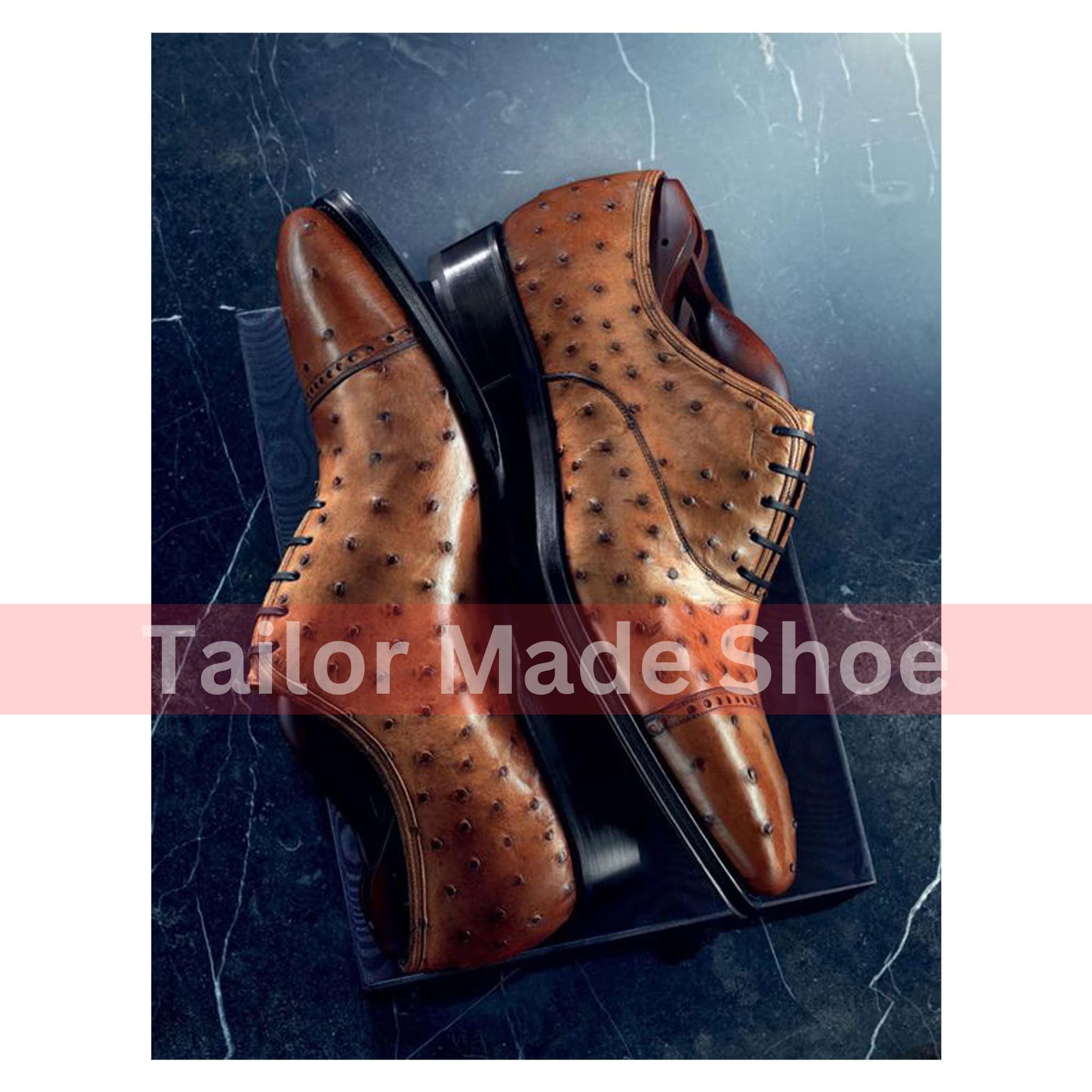 Bernini Handmade Genuine Ostrich Leather Derby Shoes Sz 12 Cognac Brown Handmade Leather Shoes Brown Ostrich - Etsy main image 4