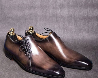 Tailor Made Handmade Bespoke Two Tone Genuine Shaded Leather Whole Cut Oxford Lace Up Formal Dress Men's Shoes