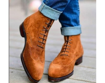 Handcrafted Suede Boots Quality and Class, Handmade Custom Premium Quality Suede Long Boots Winter Boots  Laceup Men's Boots Women's Boots