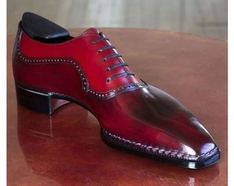 Tailor Made Handmade Bespoke Men's Premium Quality Burgundy Leather Oxford Lace up Dress Formal Party Wear Shoes